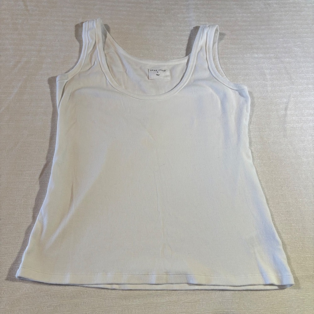 Dear John Womens Ribbed Scoop Neck Tank Top White DKN2066H4WHT‎ Large